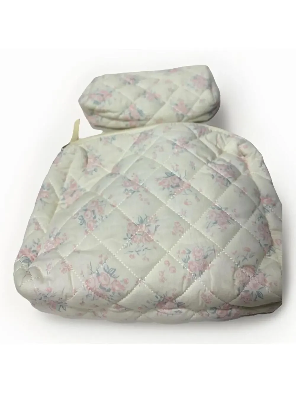 Cute Quilted Floral Makeup Bag 2pc Set – Travel Cosmetic & Toiletry Pouches
